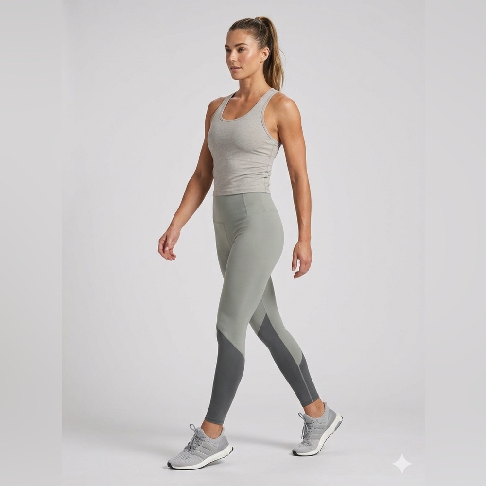 Vuori Color Block Studio Leggings Size XL Green Grey High Rise Performance